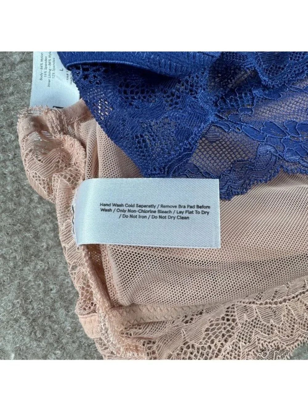 Pearl by Venus Lace Bralette 2 pc Bundle Large Cobalt Blue Blush Pink Coquette - Picture 4 of 4
